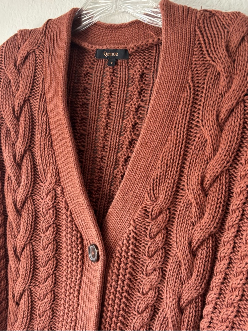Quince Women's 100% Organic Cotton Oversized Cable Cardigan Small Redwood Brown - Picture 4 of 10